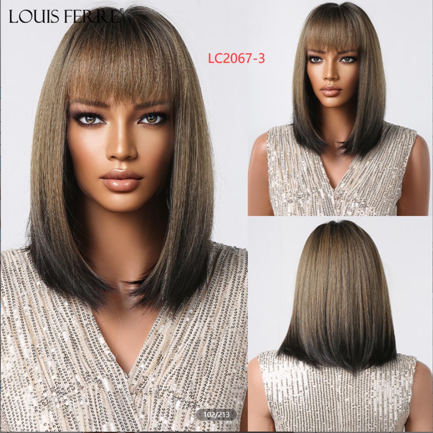 

LOUIS FERRE Короткие серебристо-серые парики со светлой челкой Натуральные синтетические парики для женщин Ежедневный косплей Волосы Термостойкое волокно