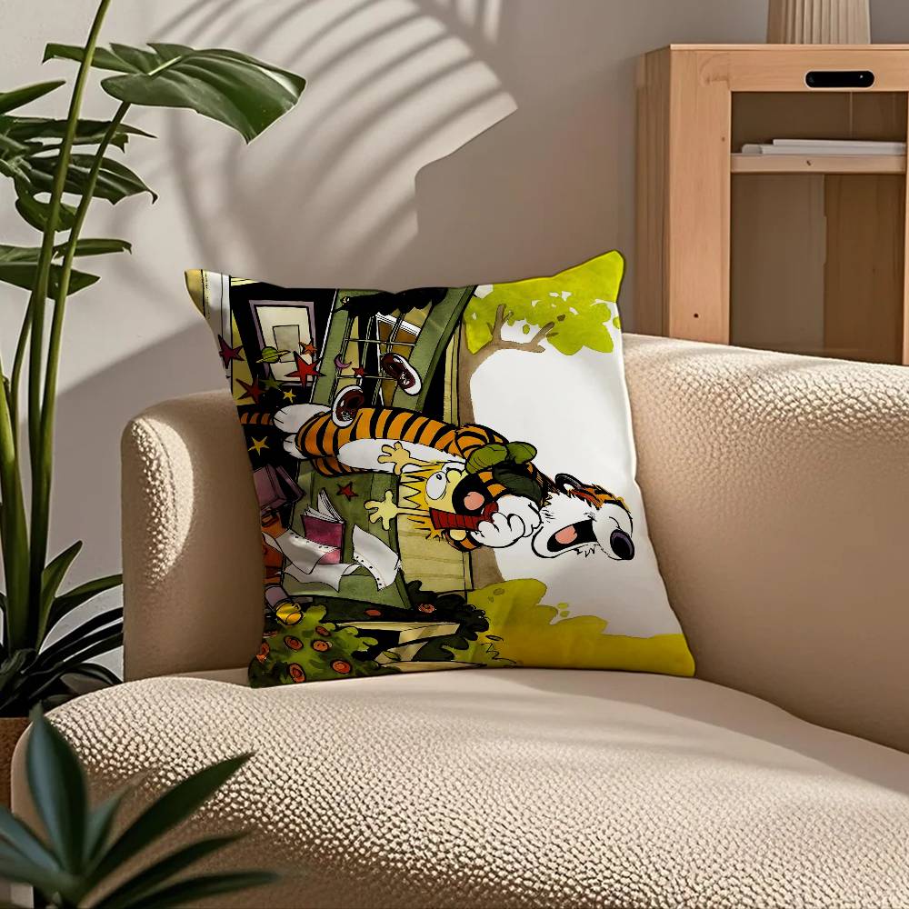 C-Calvin and H-Hobbes Pillow Case Comfort Sofa Bed Silky elegant Invisible zipper Custom Decorative cushion cover