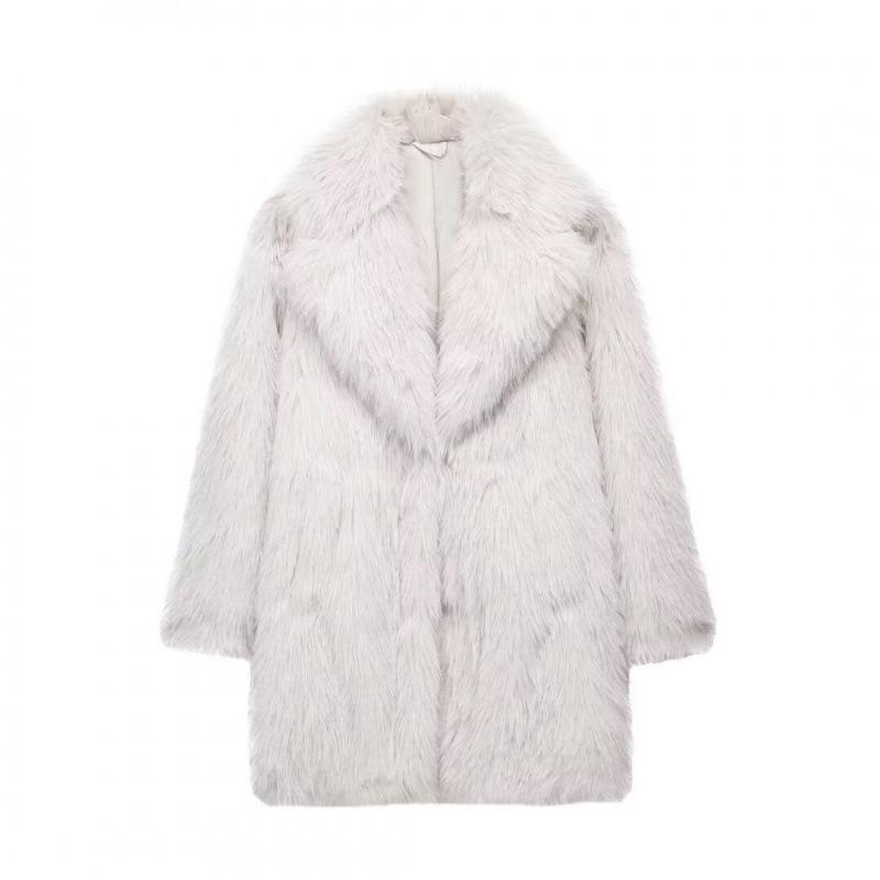 

European & American Women s Faux Fur Effect Coat - Autumn Collection 9120084 Medium
