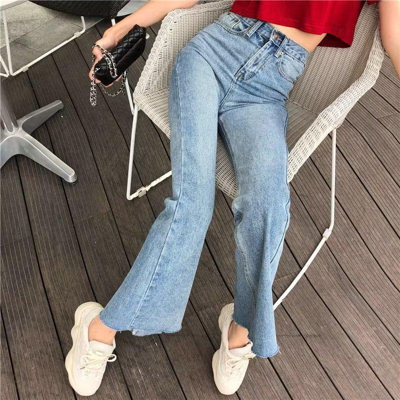 Retro Hong Kong Style High-Waisted Flared Denim Pants - Women's Slim Fit for Spring & Autumn