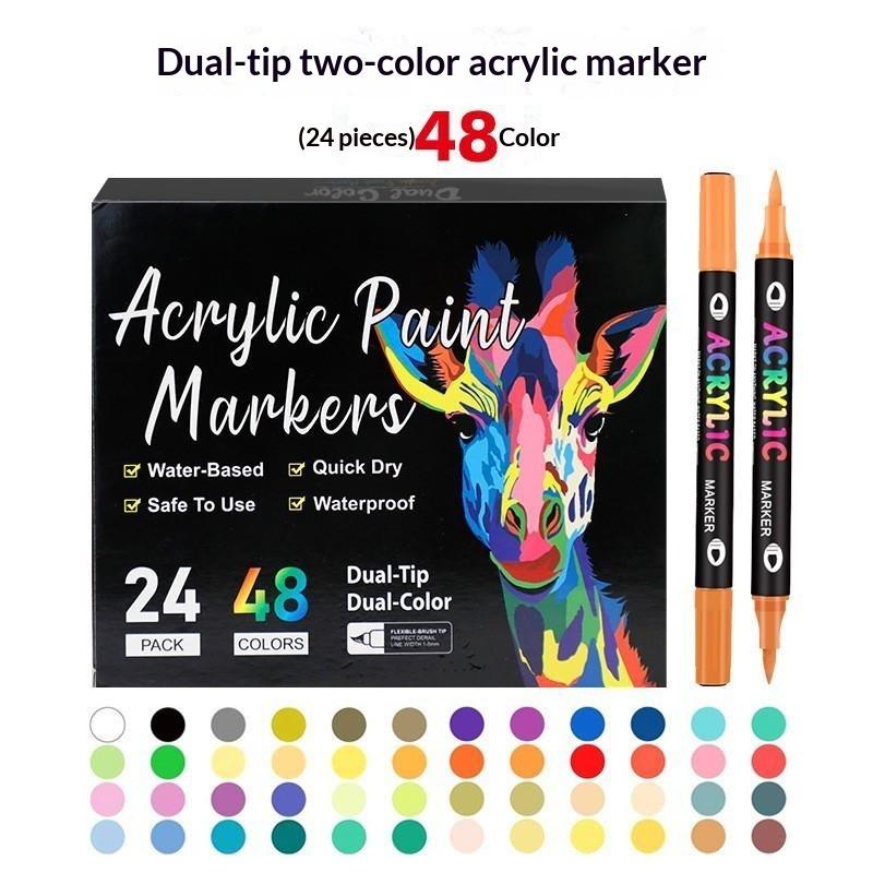 24/48 Colors Dual Tip Acrylic Paint Marker Pen Double Color High Saturation Paint Pen For Kids Student Diy Graffiti Art Drawing