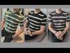 Men's Green Striped Ice Silk Slim-Fit T-Shirt - Summer Half-Sleeve