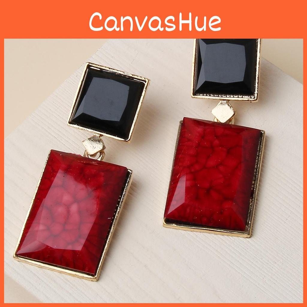 Retro Geometric Resin Earrings For Women With Rhinestone Accents Summer Jewelry Gift