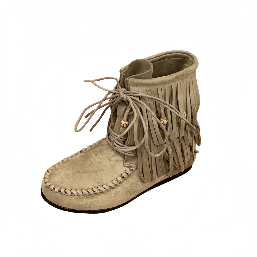 2025 autumn new retro strap fringed boots bosmian flat bottom short boots women