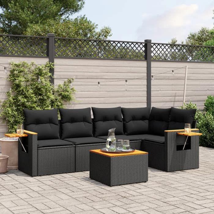 VidaXL Garden Lounge Set with Cushions 6 Pcs, Patio Sofas, Patio Furniture Set, Outdoor Furniture, Black 3226790