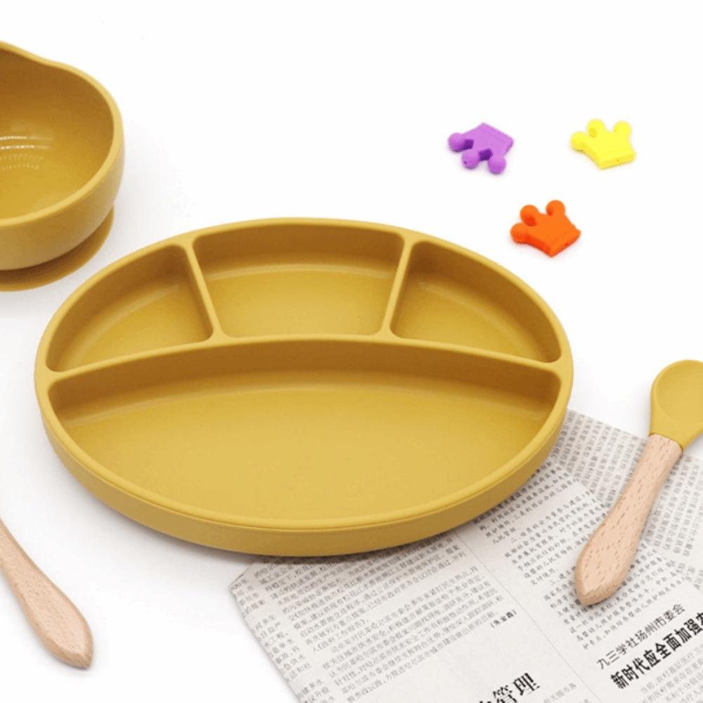 Rutschfester Silikon-Teller mit Fächern BPA-frei Kinder Fütterungsteller Saugfuß Speiseteller Babyfütterung