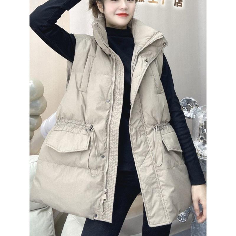 Spring Autumn and Winter Women Plus Size Light Waistcoat Outerwear Thin Warm Medium Length Lapel Loose Vest Cardigan Sleeveless Outerwear