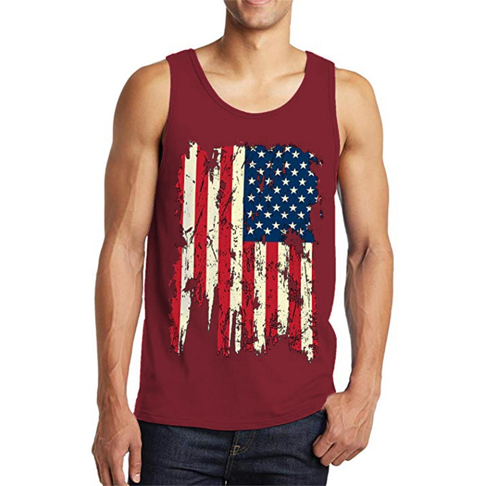 

Мужской повседневный летний жилет без рукавов с принтом на День независимости, свободный топ XXXL винный