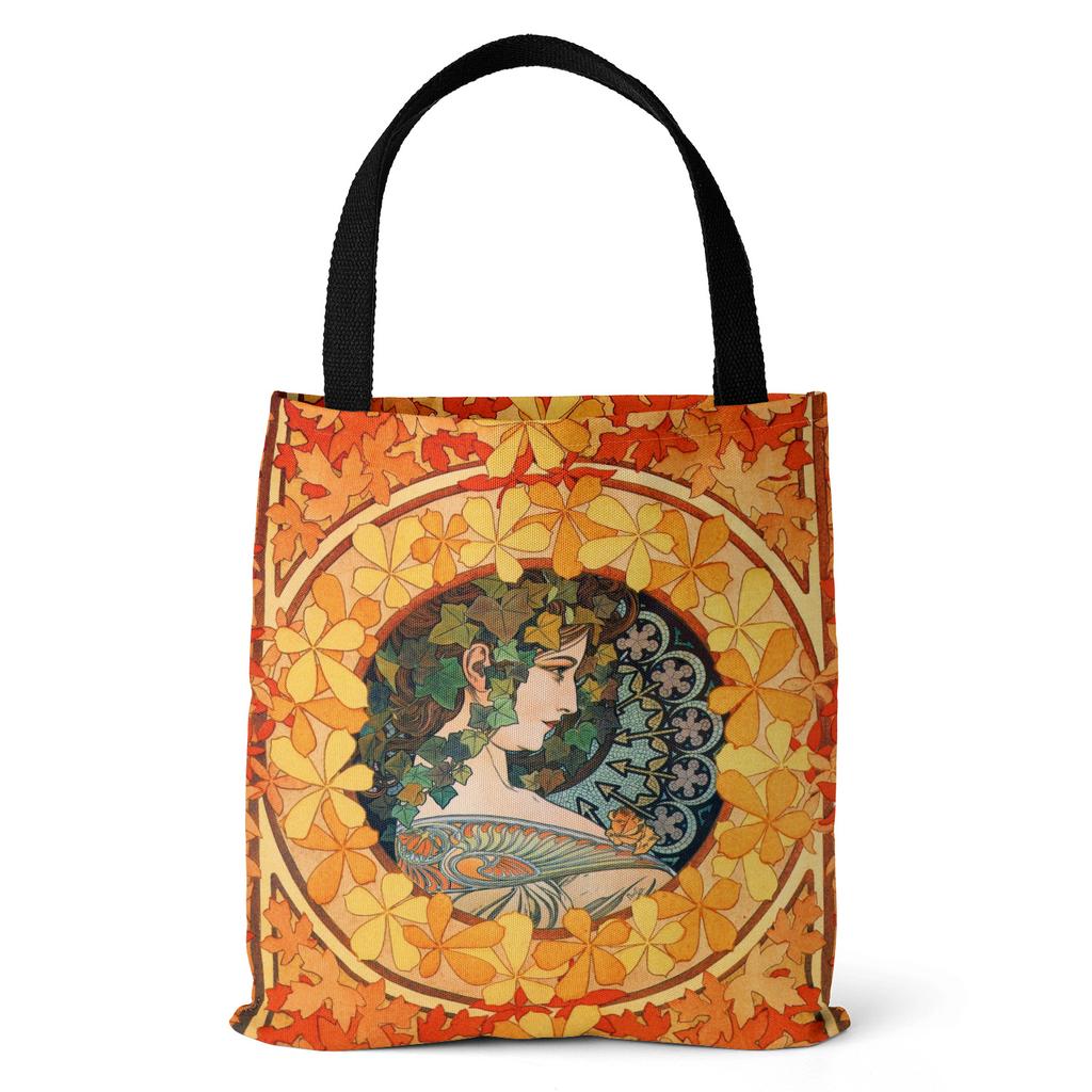 Mucha-serien bildaffisch Canvas tygväska Retro handväska Axelväska Digitaltryck Damväska med topphandtag