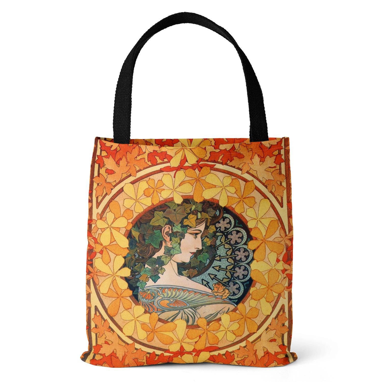 Холстовая большая сумка с плакатом серии Mucha, ретро-сумка на плечо, женская сумка с цифровой печатью и верхней ручкой