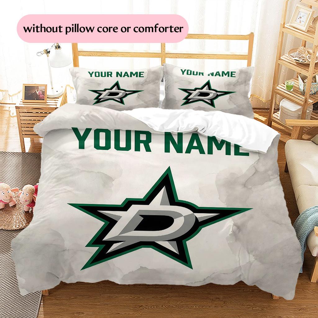 Custom Name,Dallas Stars Pattern Bedding Home Decoration Birthday Gift ( 1 Duvet Cover + 2 Pillowcase, Without Core),fan Merchandise.