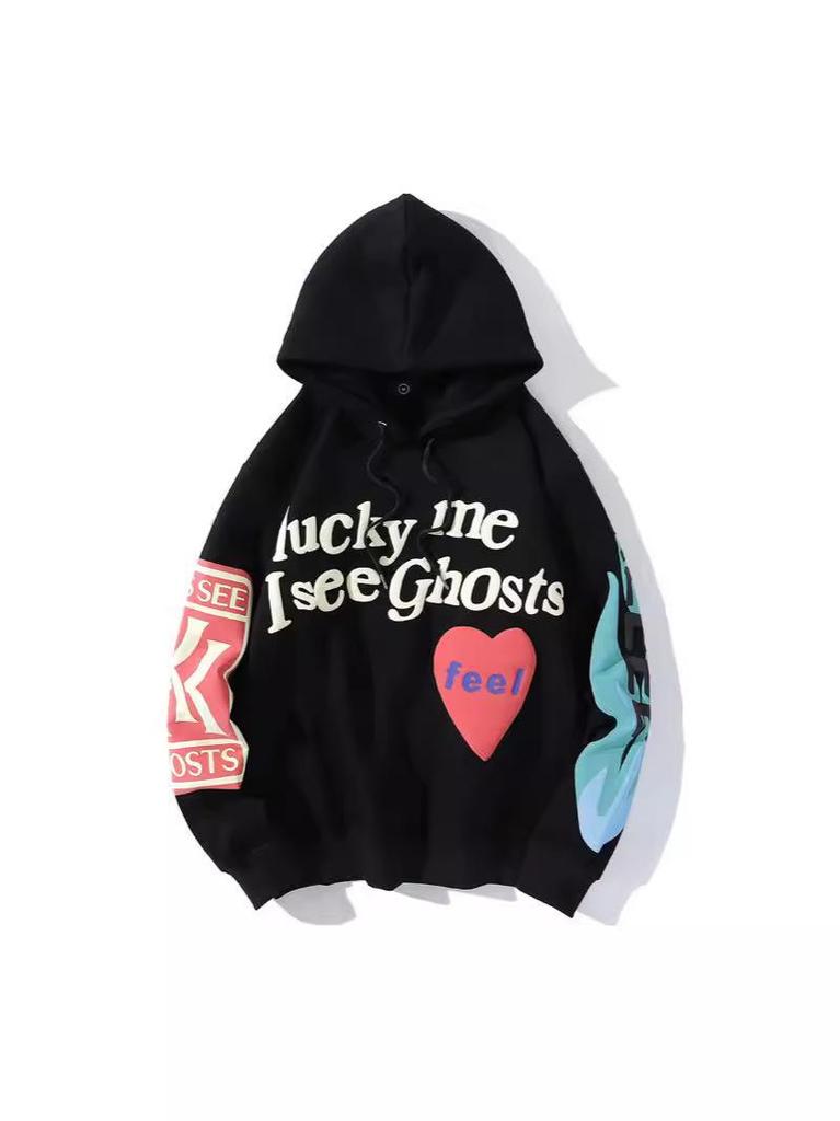 Kanye Unisex Heart Letter Graffiti Hoodie - Plush, Couple Style Sweatshirt