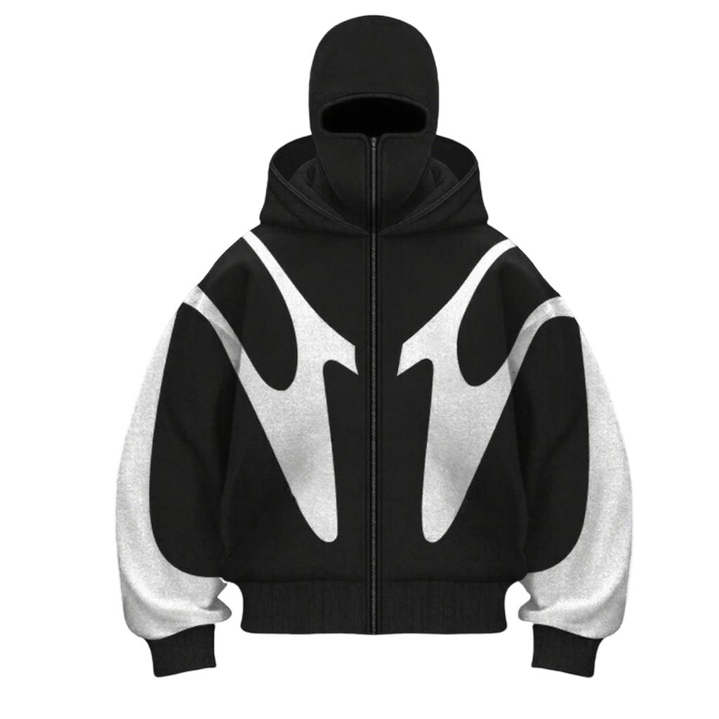 Men's Oversized Zip Up Hoodie Color Block Long Sleeve Hooded Sweatshirts Retro Jacket  Hoodie