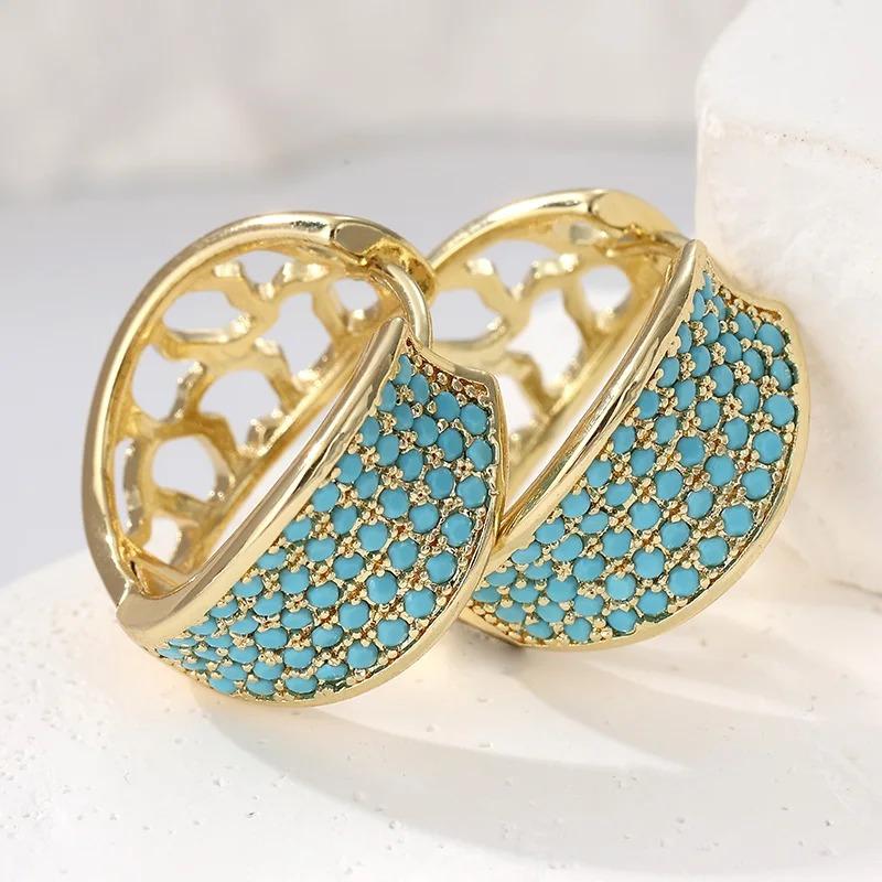 Women's  Synthetic Turquoise Inlaid Hand Carved Hollow Hoop Earrings Elegant Exquisite Banquet Holiday Jewelry Accessory