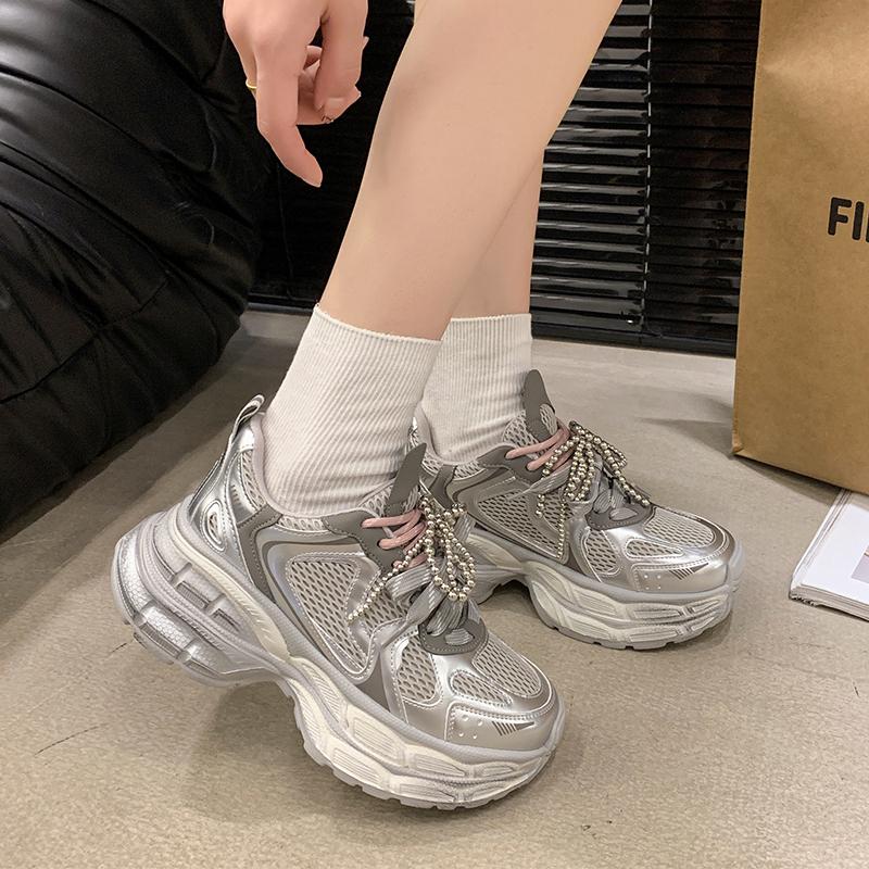 Fashion 2025New Breathable Vulcanized Shoes Women Casual Platform Sneakers Summer Thick Bottom Low Top Large Jogging Shoes