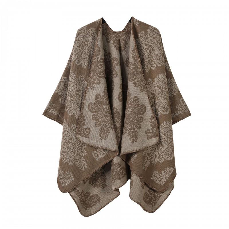 Womens Oversized Knit Shawl Cardigan Vintage Ethnic Floral Print Warm Acrylic Wrap Scarf Winter Travel Photos
