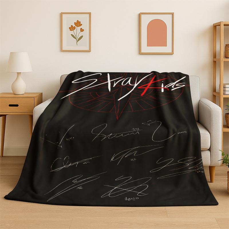Kpop Stray Kids Music Star Flannel Blanket Soft Warm Throw Blanket for Bedroom Living Room Bed Travel Camping Picnic Gift