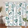 1 Watercolor Leaf Shower Curtain - Teal, Mint and Gold on White, Fan Hook, Polyester Machine Washable