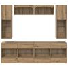 TV Wall Shelf Set with LED 6 pcs Artisan Oak Wood Based Material