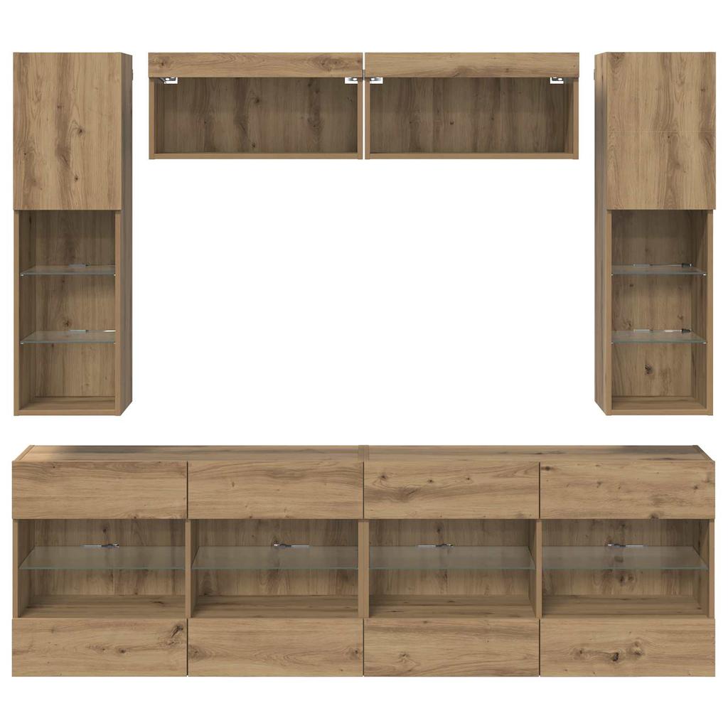 TV Wall Shelf Set with LED 6 pcs Artisan Oak Wood Based Material
