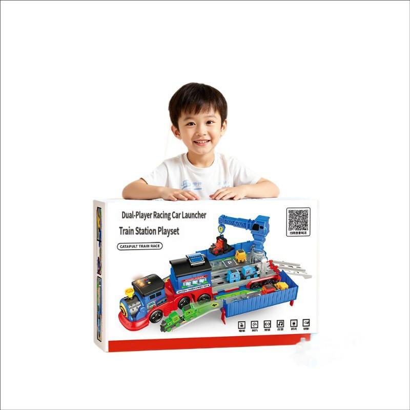 Children'S Racing Deformation Ejection Train Rail Car Parking Toy Magnetic Suction Small Train Double Track Ejection Car Toy