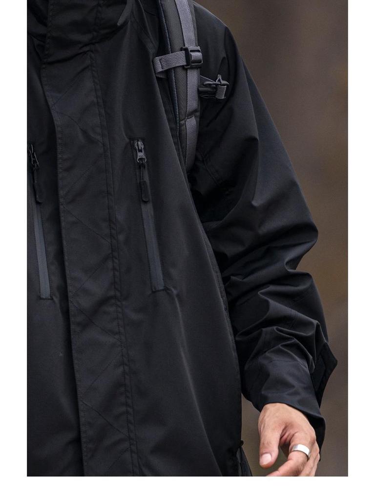 Herren Schwarze Kapuzen-Winddichte Wasserdichte Outdoor-Arbeitsjacke für Herbst/Winter