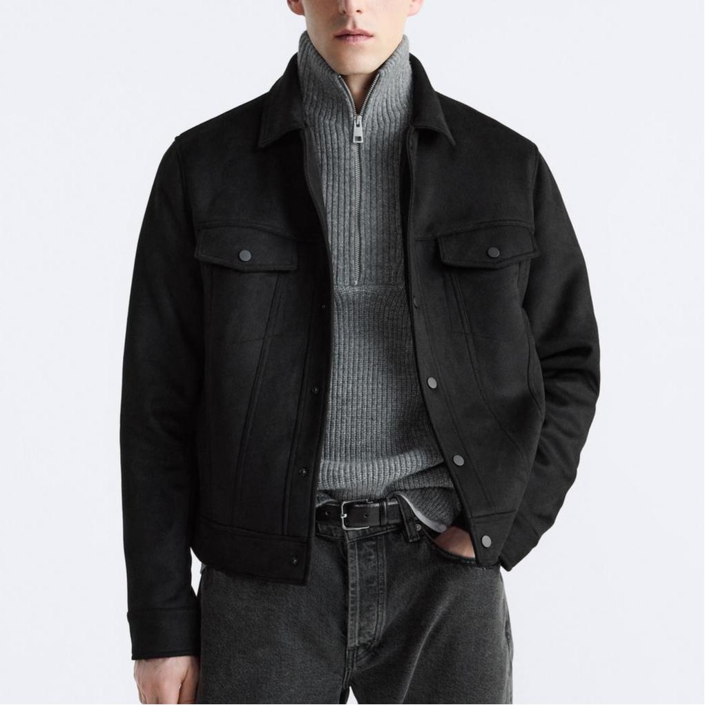 Zara Solid Color Casual Lapel Long Sleeve Jacket Men jackets Black 3548689-800