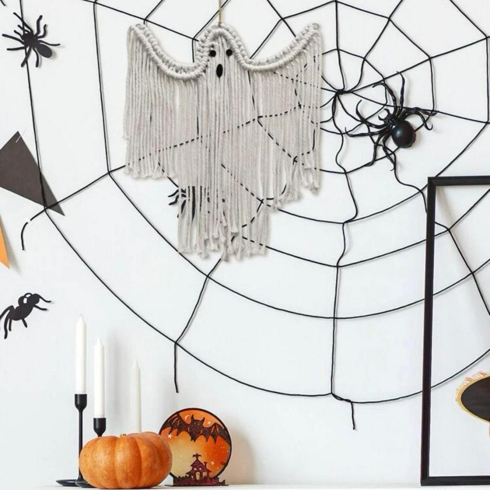 Cotton Halloween Decoration Hanging Ornaments Hand-woven White Ghost Wall Hanging Holiday Scene Arrangement Theme Party Supplies