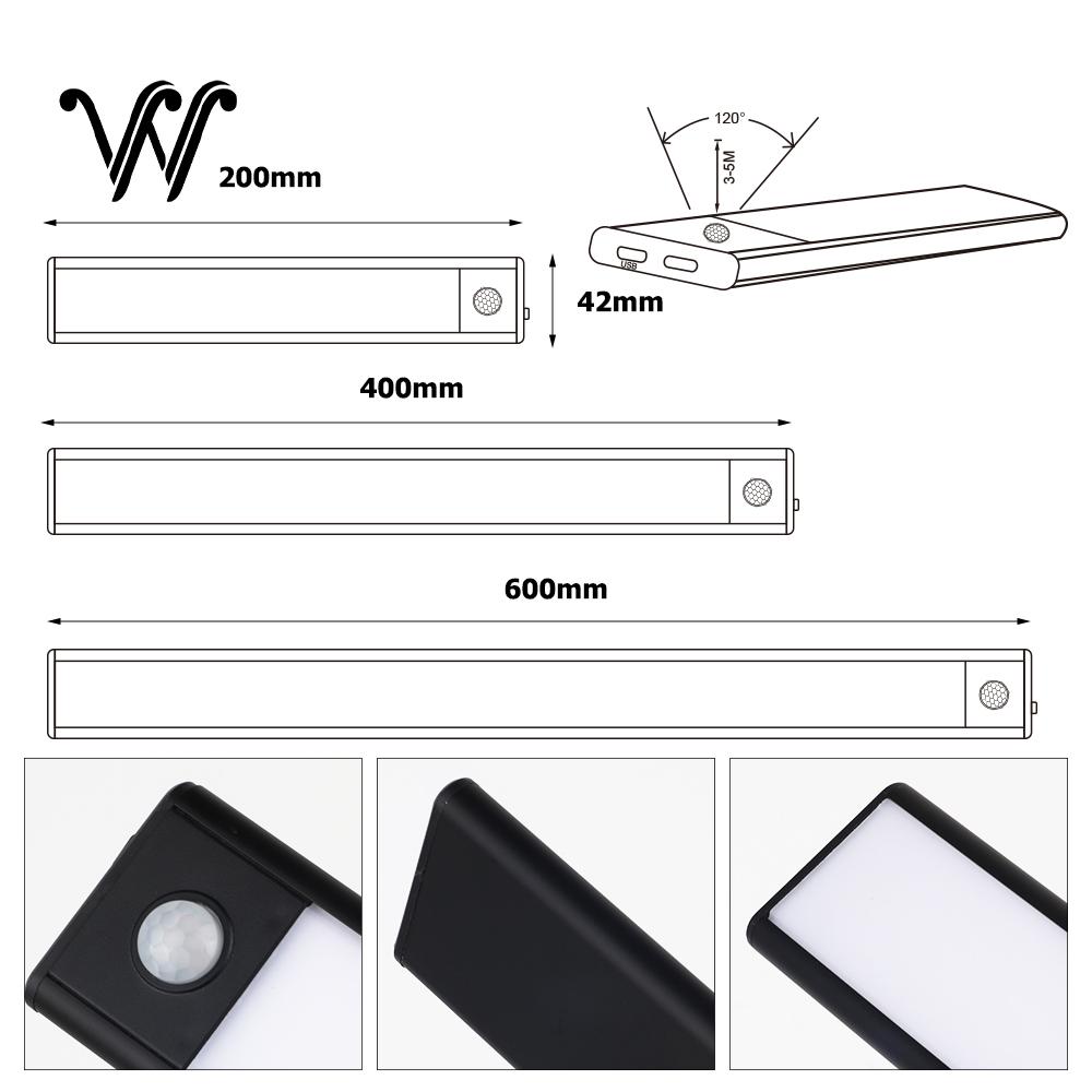 

Светодиодные светильники для шкафа с датчиком движения, 5 В, USB перезаряжаемый светодиодный светильник для кухонного шкафа, магнитный беспроводной шкаф