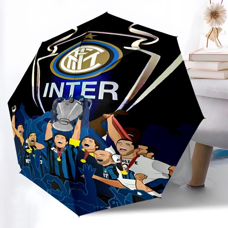 Inter Milan logo Print Automatic Umbrella, 8 Rib Iron Frame, Plastic Handle, Suitable for Outdoor Travel &Daily , Ideal Gift
