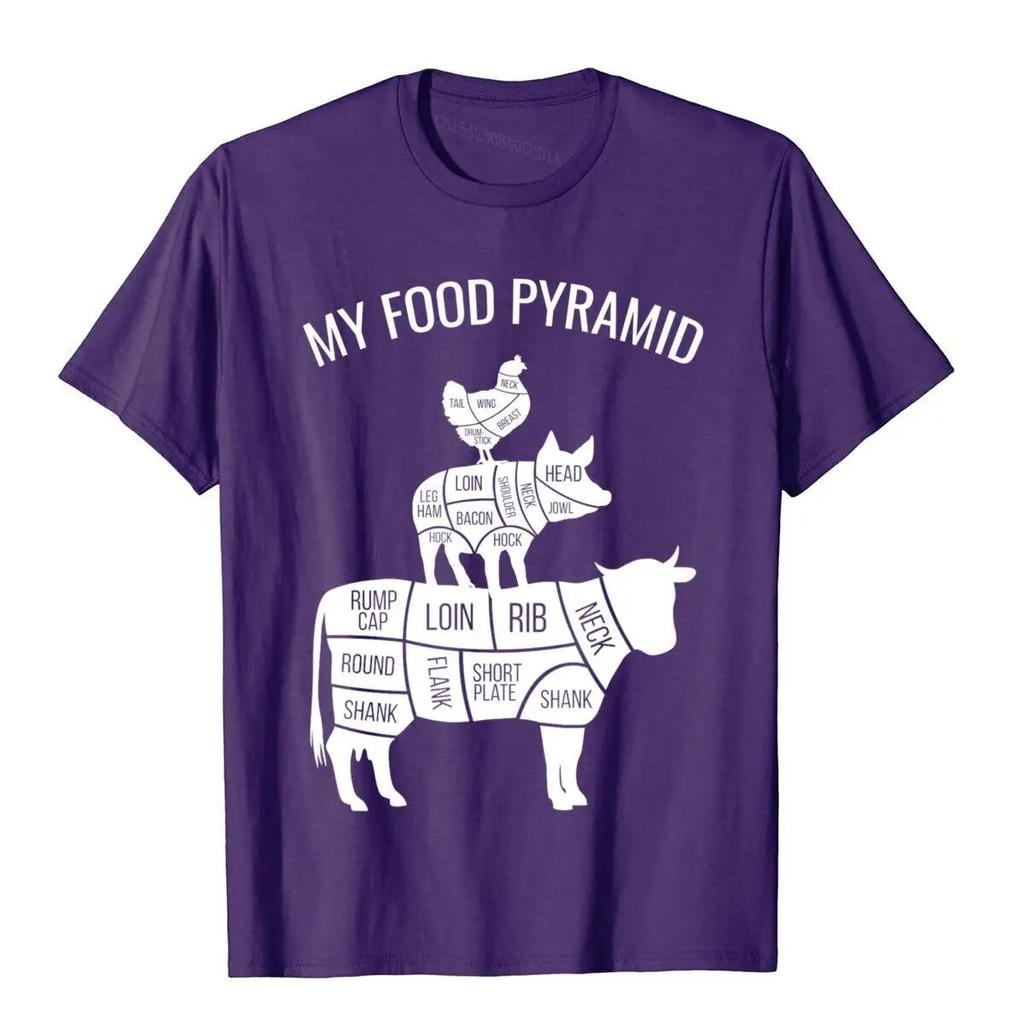 My Food Pyramid Legrační masožravec Kráva Prase Kuřecí tričko s grafikou Klasické letní bavlněné unisex tričko Camisa