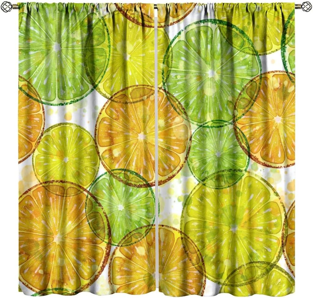 Strawberry Curtains, Vintage Rustic Colorful Bohemian Funny Butterfly Floral Leaves Fruit Seamless Pattern Drapes, Blackout Rod
