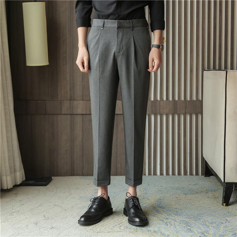 Summer new thin casual pants elastic waist slim-fitting pants trendy men's fashion nine-point pants drape pants