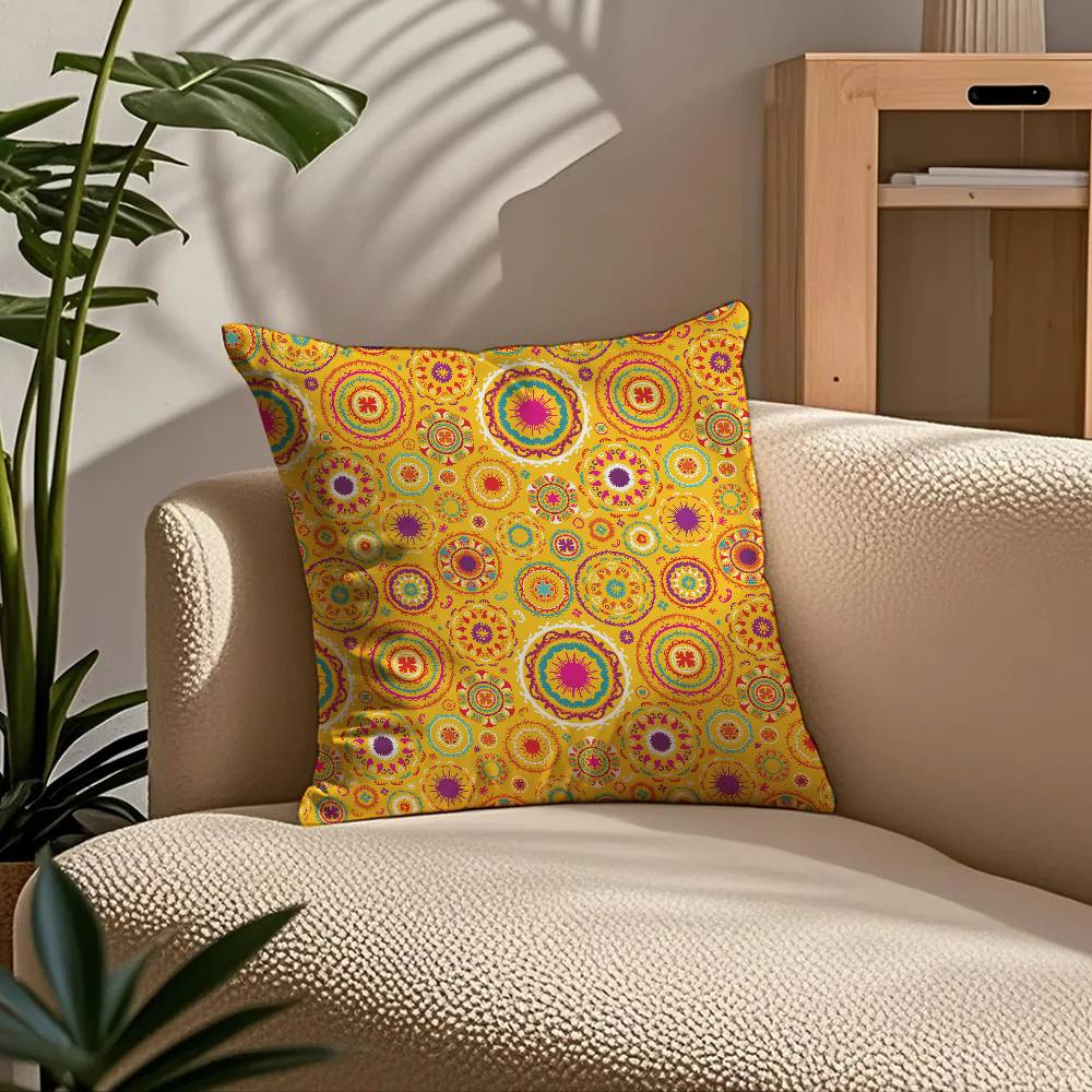 ART Indian Ethnic Pattern Pillow Case Comfort Sofa Bed Silky elegant Invisible zipper Custom Decorative cushion cover