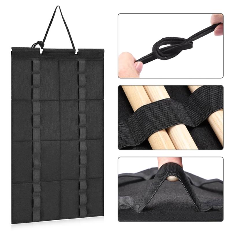 Hanging Drumstick Holder, Wall Drumstick Display Bag for 12 Pairs Drumsticks, Foldable Felt Drum Stick Holder Pouches