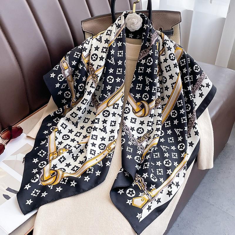 Lightweight 90x90cm Square Scarf Women Navy Style Sun Protection Silk-Like Feel Wear Chic Versatile Accessory