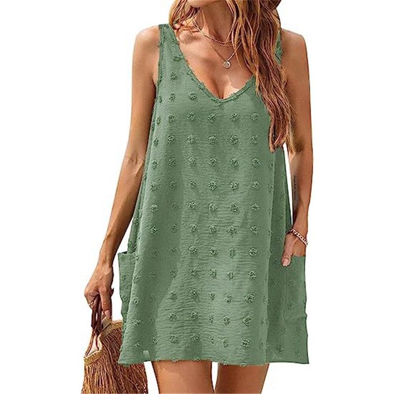 Women's Casual Summer Small Sling Seaside Beach Blouse V neck Loose Vest Sling With Pockets