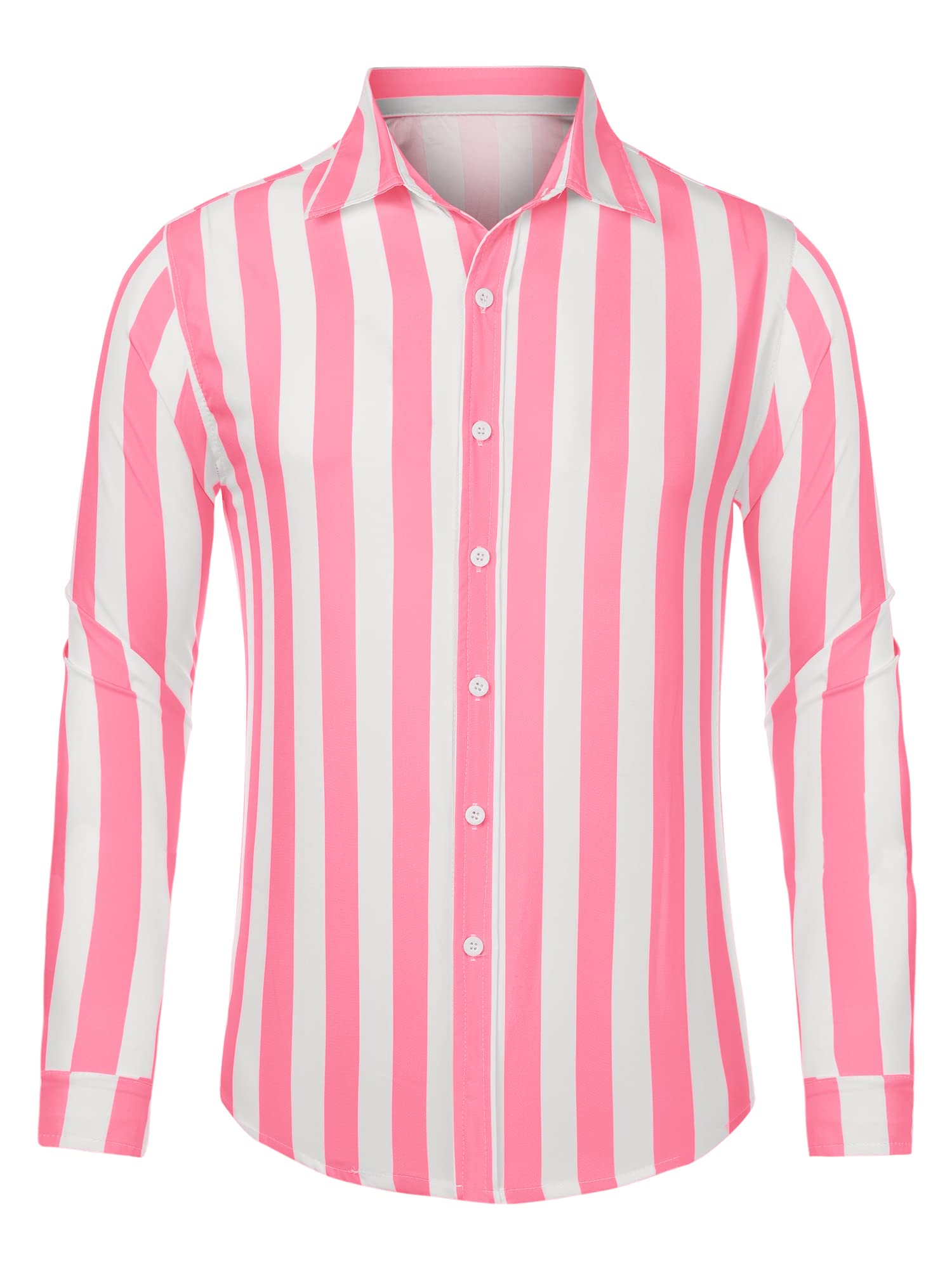 

Lars Amadeus Men s Striped Dress Shirt, Casual Long Sleeve Button-Down Classic Fit, Pink and White, Size L