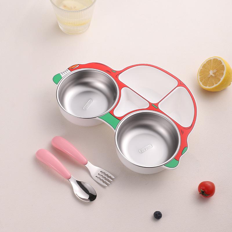 304 Stainless Steel Baby Divided Plate with Removable and Washable Cutlery