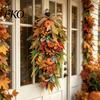 Artificial Holiday Floral Arrangement Artificia Fall Teardrop Swag, Autumn Harvest Sunflowers Pumpkins Leaves Berries Door Traditional Christmas Wall