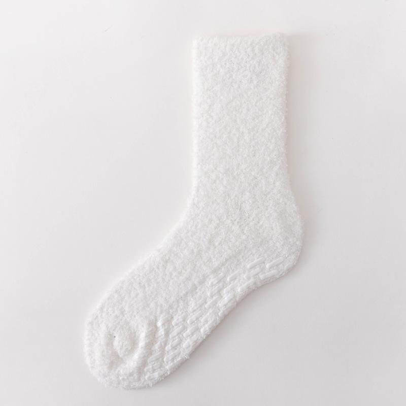 5/10 Paia Calzini Casual Autunnali Invernali Ispessiti Caldi in Pile Corallo per Donna Colore Unito Antiscivolo Senza Perdita di Pelo Calzini da Casa Casual a Mezza Gamba da Donna