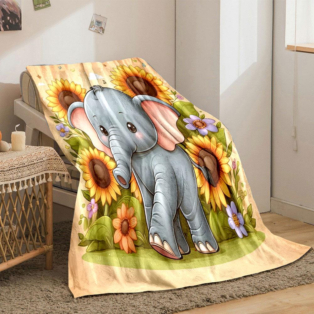 Cute Elephant with Sunflowers Print Blanket Soft and Cozy Perfect for the Living Room Bed Sofa or a Nap,gift