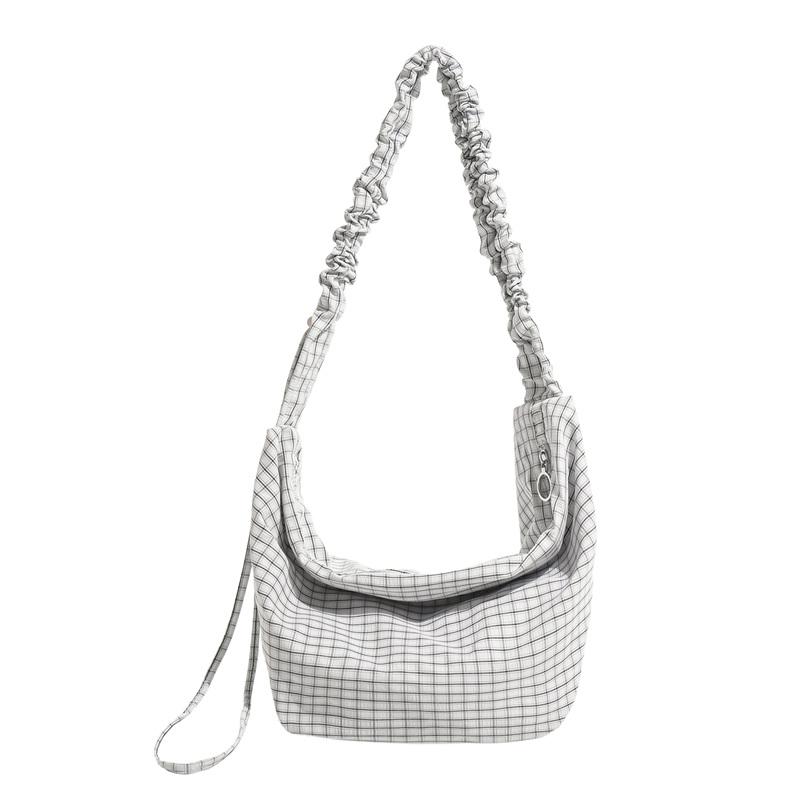 Plaid Slouchy Hobo Bag with Ruched Strap Zip Closure Casual Shoulder Purse for Women Daily Use