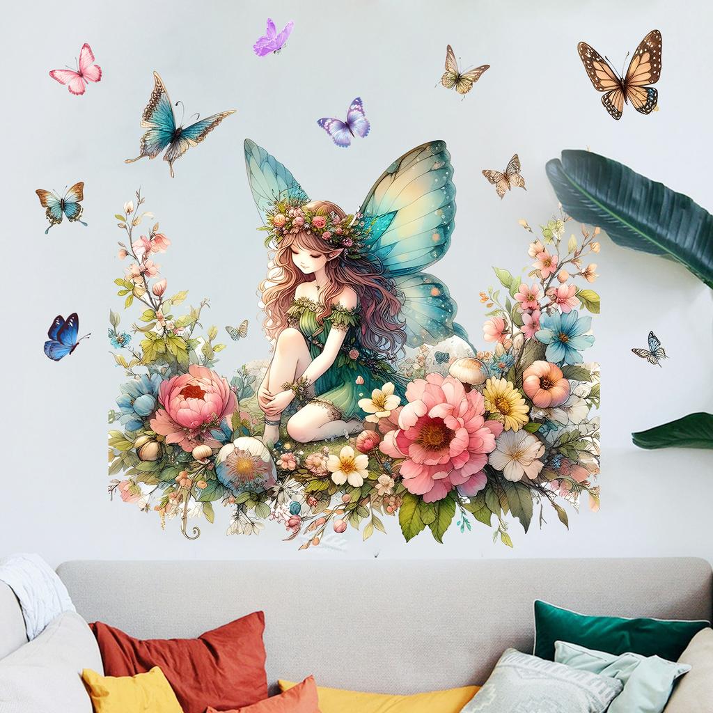 Elf and Flower Butterfly Theme Bedroom Living Room Children's Room Stickers