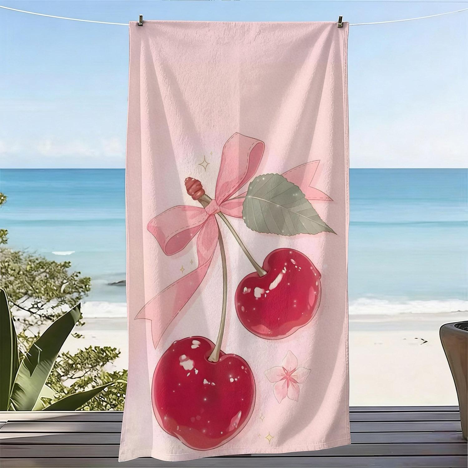 Textilien Pink Sweet Cherry Bow Beach Towel 2D Flat Sand Proof Quick Dry Microfiber For Swimming Beach Camping Vacation Gift