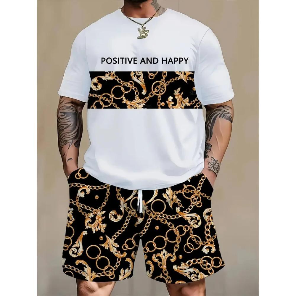 Contrast Color Short Sleeve Top Shorts Men's Summer Versatile Comfortable Fashionable Casual Drawstring Shorts Large Size Short Sleeved Sport Wear