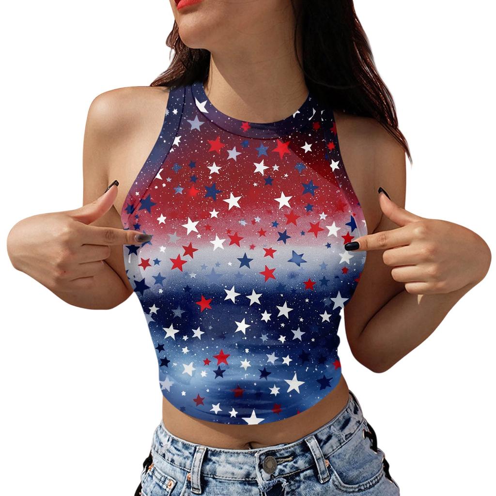 Women's Fashion Independence Day Print Sleeveless Base Tank Top