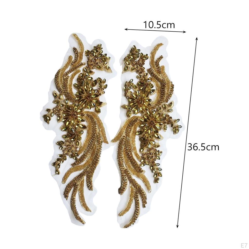 Sew On Beaded Patches Decoration Trim Appliques for Ballet Gown Dress Woman