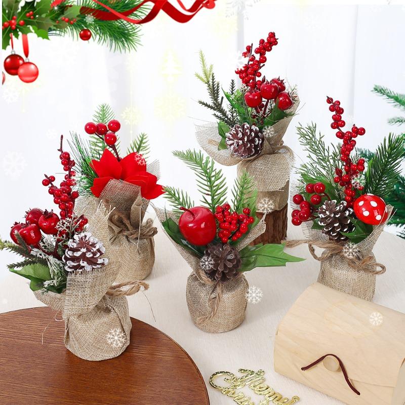 Artificial Simulation Plant Flower Red Berries Christmas Tree Home Decorations Garland DIY Supplies Holiday New Year Ornament