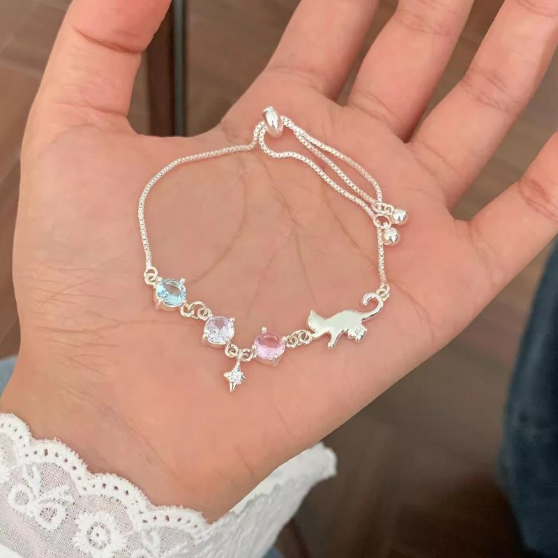 Adjustable Shiny Star Bracelet Colorful Zircon Crystal Wrist Jewelry for Women Graduation Gift